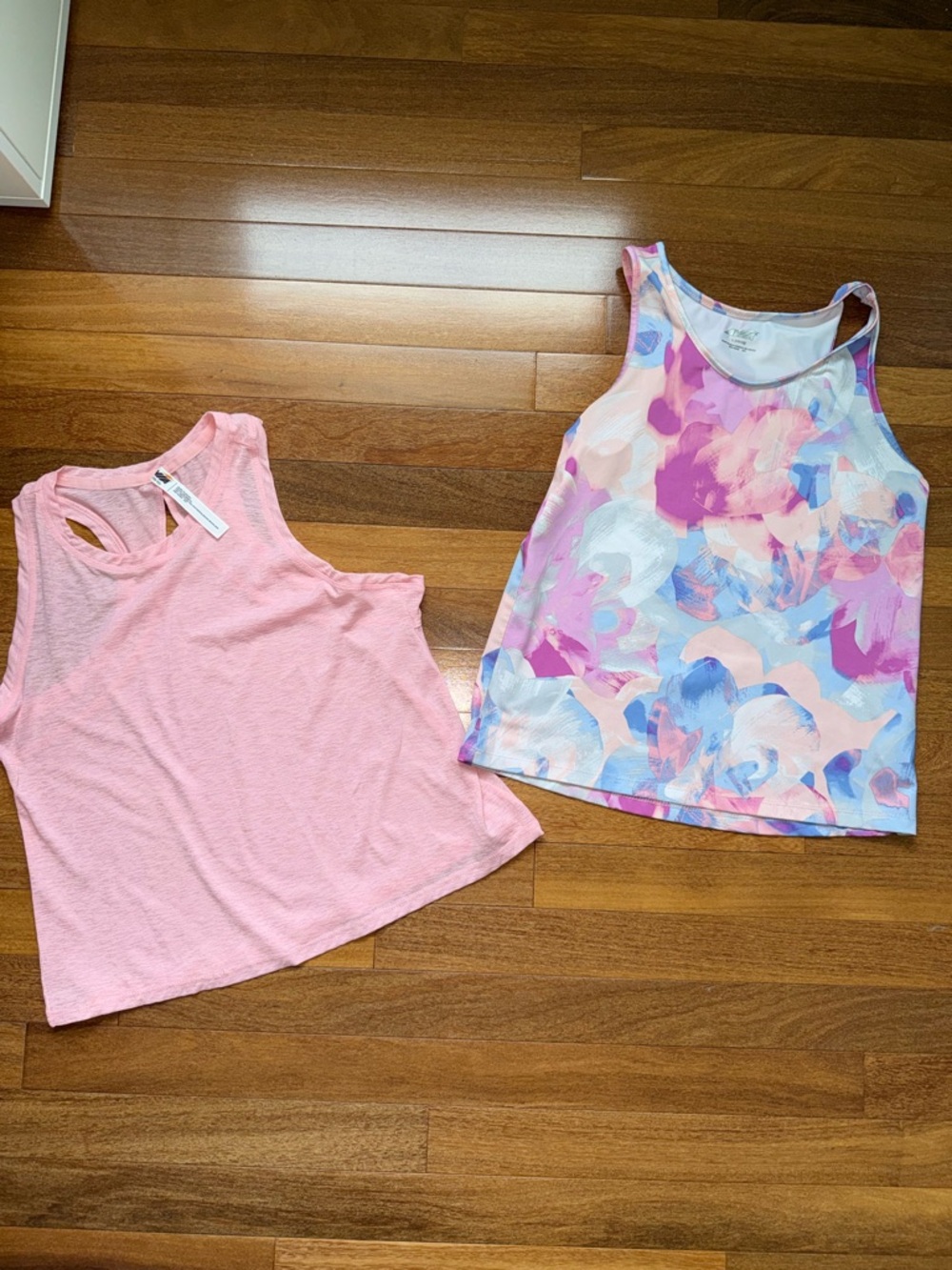 Avia Girls Sheer Pink Tank & Pink Purple Blue Print Tank Set
